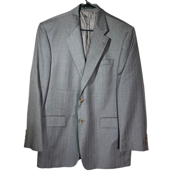 Ralph Lauren Jacket Mens 44R Gray Pinstripe 92% Wool 8% Cashmere Two Button - Picture 1 of 12